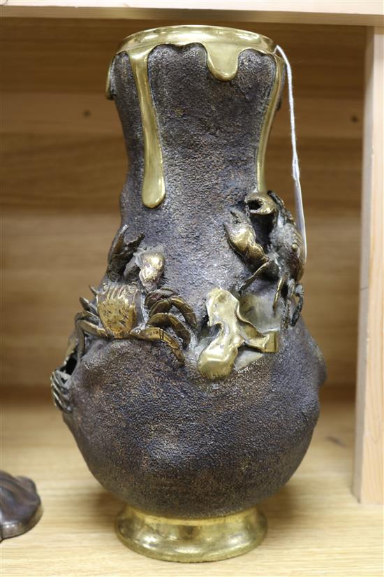 A Japanese Meiji period bronze vase of shaped ovoid form, H 30cm